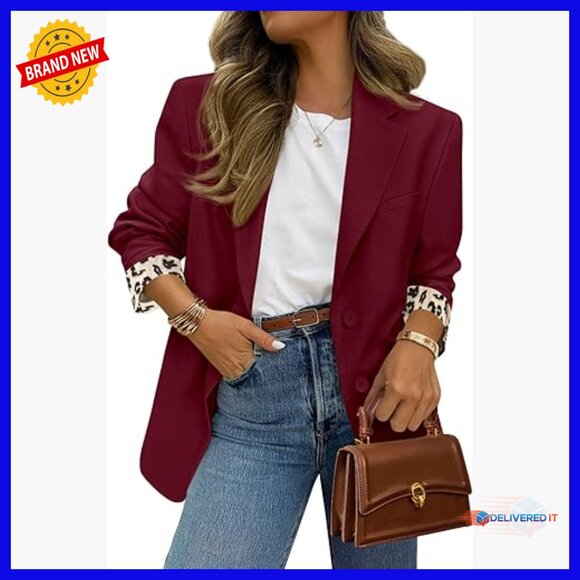 Jackets & Blazers - Leopard Lined Blazer Open Front Long Sleeve Work Office Business Casual